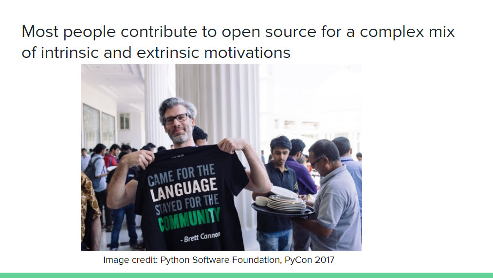 Most people contribute to open source for a complex mix of intrinsic and extrinsic motivations
