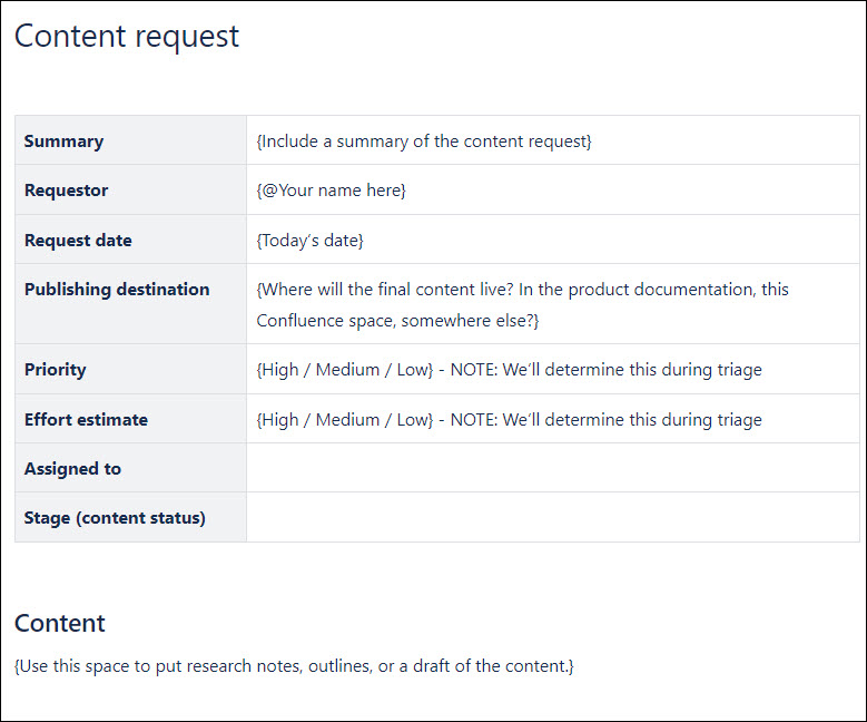 Example content request template