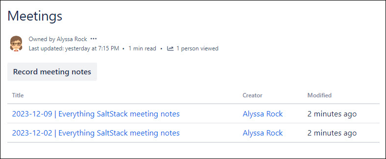 Example Meetings page