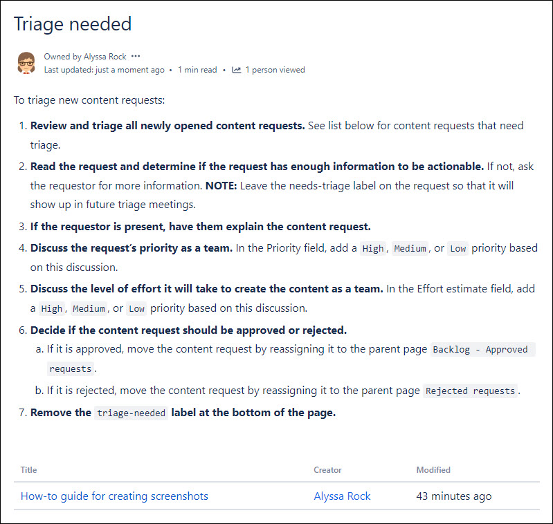 Example Triage needed page