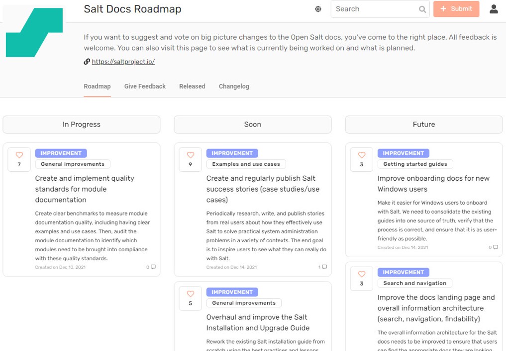 Docs product roadmap home page